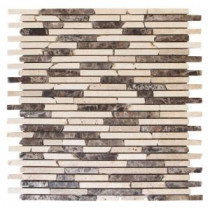 English Stone Emperador 11 in. x 12.25 in. x 8 mm Travertine and Marble Mosaic Wall Tile