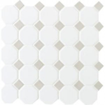 Prologue Matte White 12 in. x 12 in. x 6 mm Glazed Ceramic Octagon/Dot Mosaic Tile