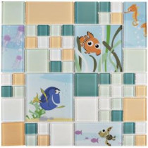 Finding Nemo Aqua 11-3/4 in. x 11-3/4 in. x 5 mm Glass Mosaic Tile