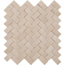 Crema Arched Herringbone 12 in. x 12 in. x 10 mm Polished Marble Mesh-Mounted Mosaic Tile (10 sq. ft. / case)