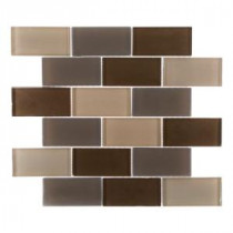 Balsamic Cold Brick 11-3/4 in. x 13-5/8 in. x 8 mm Glass Mosaic Tile