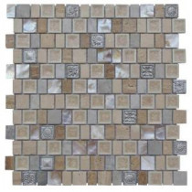 Charm II Gold Cream 12 in. x 12 in. x 8 mm Glass and Stone Mosaic Tile