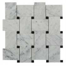 Orchard White Carrera with Black Dot 11 in. x 11 in. x 10 mm Marble Mosaic Tile