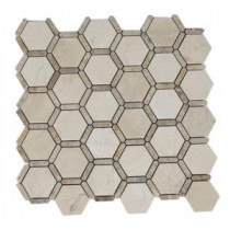 Ambrosia Crema Marfil and Light Emperador 12 in. x 12 in. x 8 mm Stone Mosaic Floor and Wall Tile