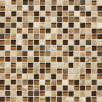 Stone Radiance Caramel Travertino 12 in. x 12 in. x 8 mm Glass and Stone Mosaic Blend Wall Tile