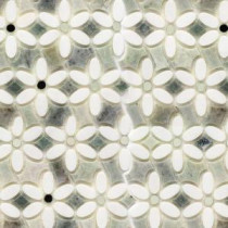 Steppe Mutisia White Thassos and Ming Green 11-1/2 in. x 12 in. x 8 mm Polished Marble Waterjet Mosaic Tile