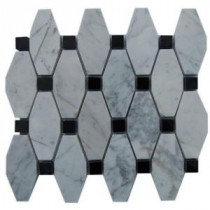 Artois Pattern White Carrera With Black Dot 12 in. x 12 in. x 8 mm Marble Mosaic Floor and Wall Tile