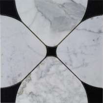 Steppe Flower Black and Statuario 12 in. x 12 in. x 10 mm Polished Marble Waterjet Mosaic Tile