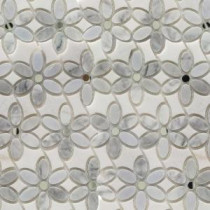 Steppe Mutisia White Carrera and White Thassos 11-1/2 in. x 12 in. x 8 mm Polished Marble Waterjet Mosaic Tile